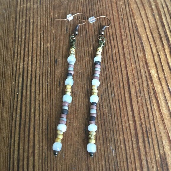 Beaded Long Dangle Earrings, Handmade Ladies Beaded Earrings - Picture 1 of 4